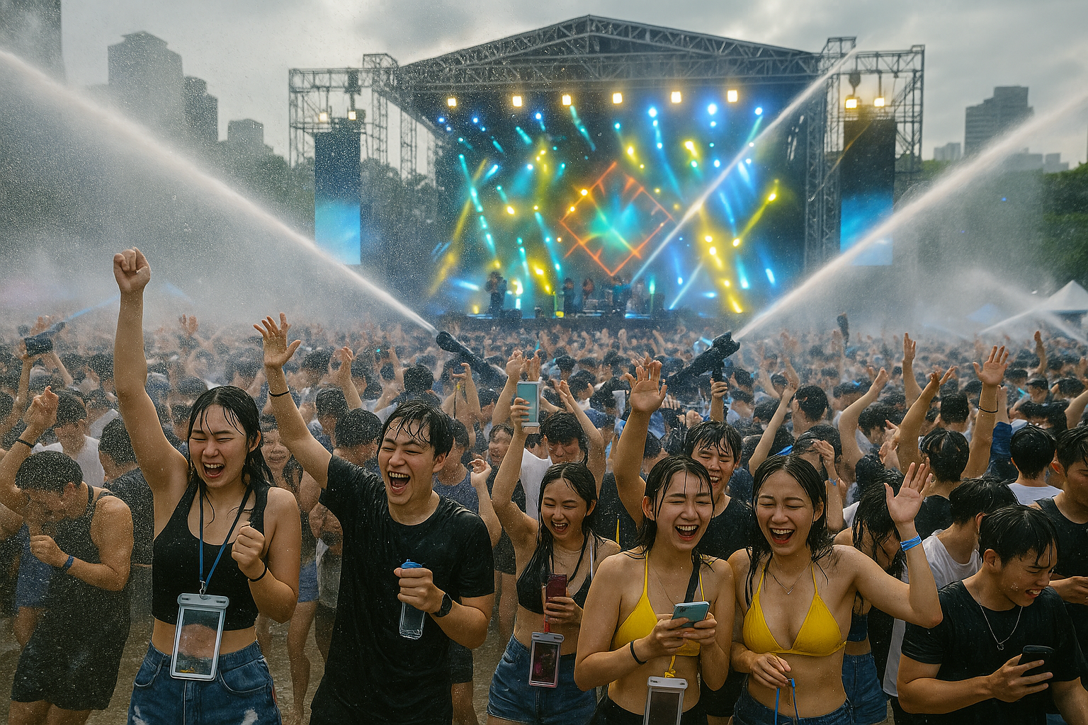 Korea Waterbomb Festival 2026 Seoul crowd with water cannons and summer stage lights