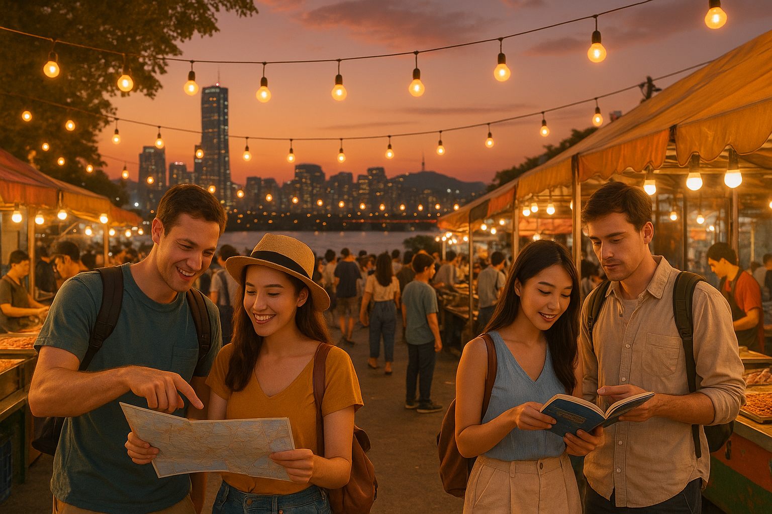 Things to do in Seoul in June 2026 evening festival street scene with travelers and Han River lights