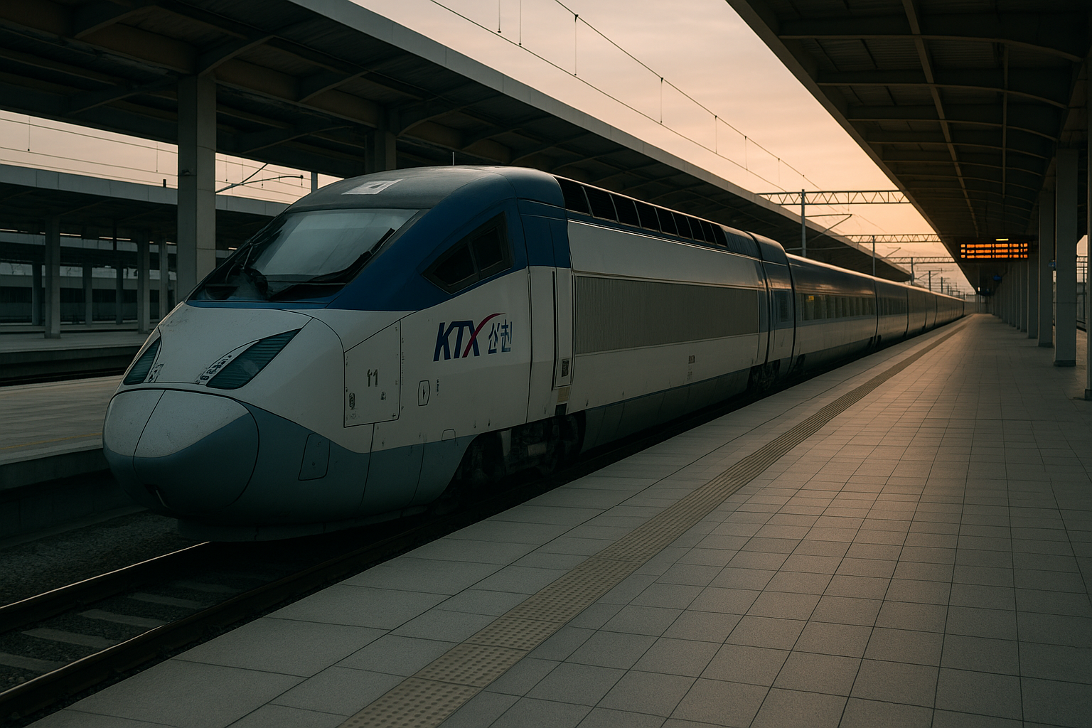 KTX high-speed train at a Korean station platform, the service covered by the Korail Pass